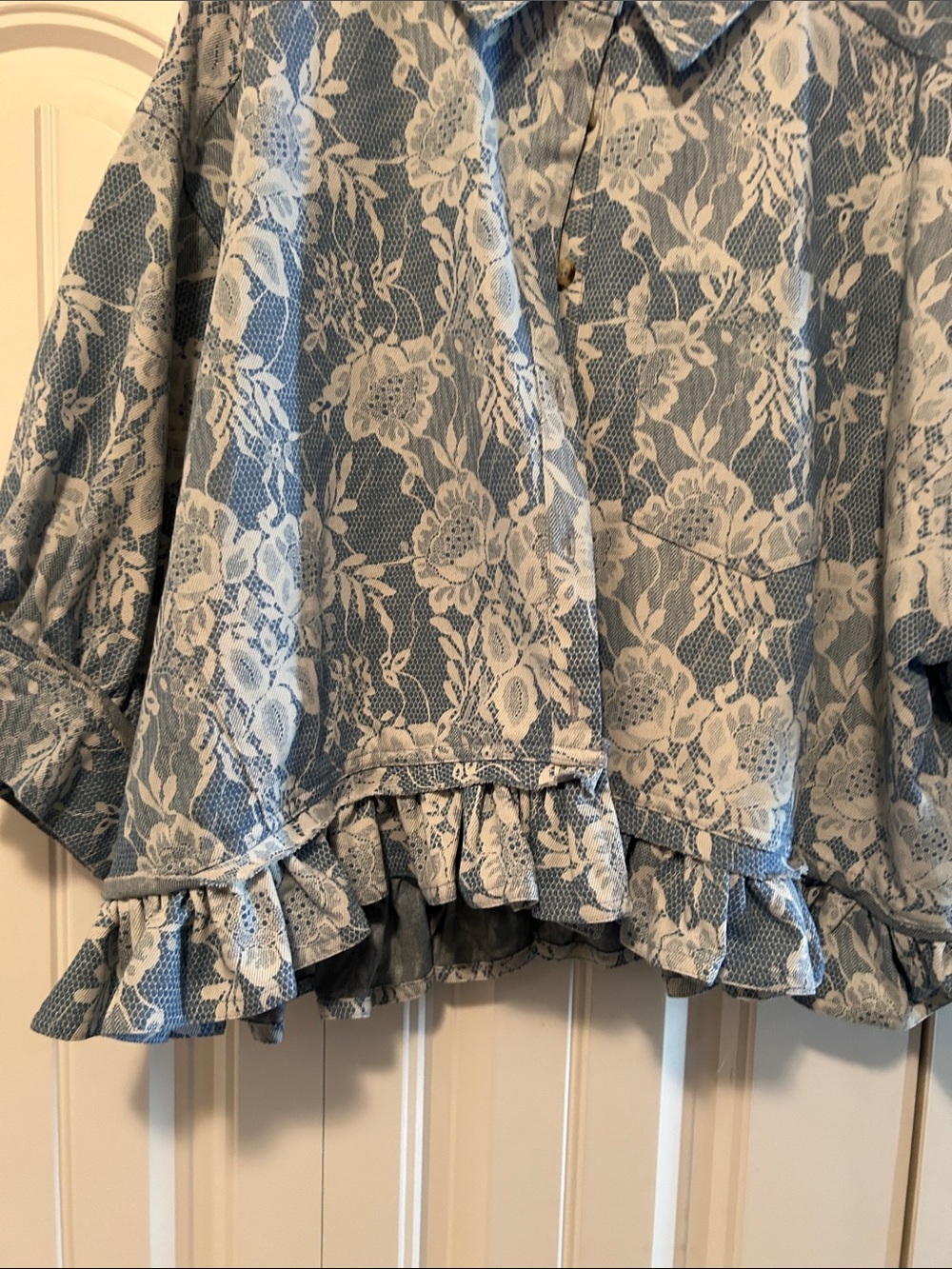 BiBi Blue Lace Floral Ruffle Cropped Jacket - Picture 5 of 5